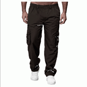 Men's Casual Multi-pocket Loose Straight Cargo Pants (Option: Coffee-L)