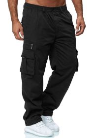 Men's Casual Multi-pocket Loose Straight Cargo Pants (Option: Black-L)