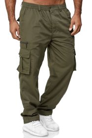 Men's Casual Multi-pocket Loose Straight Cargo Pants (Option: Army green-3XL)