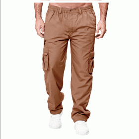 Men's Casual Multi-pocket Loose Straight Cargo Pants (Option: Dark khaki-XL)